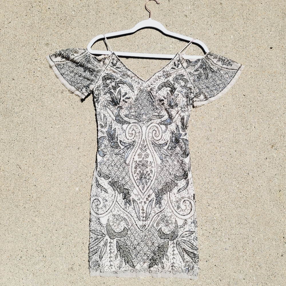 Aidan Mattox Black and White Mini Dress